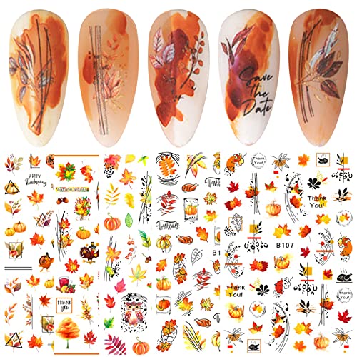 12 folhas cair no Dia de Ação de Graças Maple Leaf Nail Art Sticks Decalques auto adesivo Pegatinas uñas outono folhas de abóbora