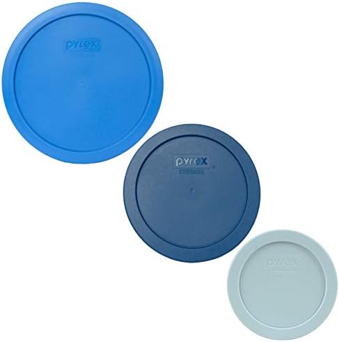 Pyrex 7402-PC azul marinho, abeto azul 7201-PC e tampas de substituição de armazenamento de alimentos plásticos de plástico redondo