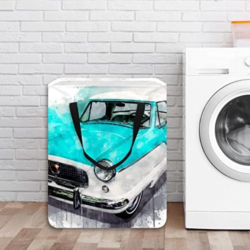 Cesto de roupa de lavanderia dobrável com estampa de carro aquarela, cestas de lavanderia à prova d'água de 60l de lavagem de roupas