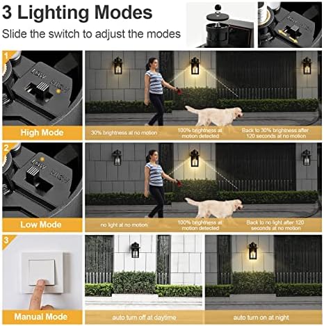 Siepunk Motion Sensor Varanda Luz com saída de GFCI, anoitecer as luzes da parede de parede ao ar livre, luzes externas
