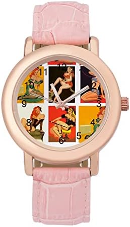 PinUp Girls Women's Watch Strap quartzo de couro Relógio Fashion Bracelet Watch