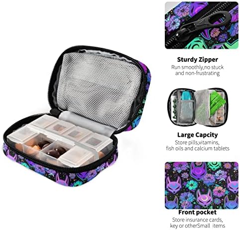 Travel Pill Organizer Bag Weekly Pill Organizer Case Psychedelic Fox Camellia Purple Portátil Pequenas caixas diárias de comprimidos para suplemento de óleos de peixe vitamina com tamanho compacto com zíper