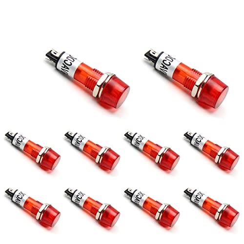 OTHMRO Indicador de sinal Dash Light DC 6V, lâmpadas LED de neon XD10-3 Vermelho, 40mm 1,57 polegada PAINEL PAINEL PAINEL MOLTE PILOT PILOT DASH LUZES DO SIGNIFICAÇÕES 10PCS