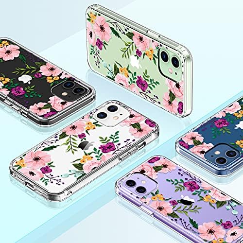 Giika para iPhone 12 Case, iPhone 12 Pro Case com Protetor de tela, Clear Corpo Proteção Floral Floral Girls Mulheres Case Hard