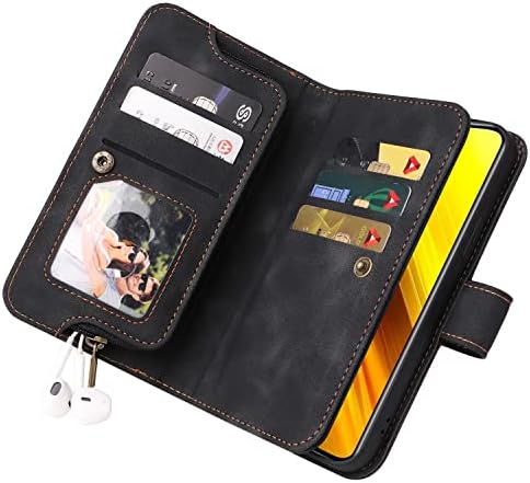 Caixa de carteira de proteção compatível com xiaomi poco x3 nfc/poco x3, capa de lampe de telefone fino de couro PU, suporte magnético da caixa de proteção wtomoldora do cartão+clipe de cinto de bolso de dinheiro