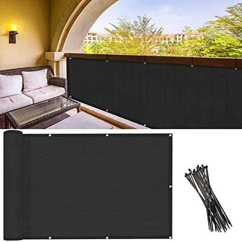 SunLax 3.3'x19.7 'Black Balcony Privacy Screen Fence Windscreen Capa de tecido de malha de rede de tecidos com proteção UV