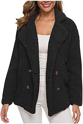 Jackets de lã feminino casacos, jaqueta de tamanho grande de tamanho de manga longa em casa caia de lapela de jaqueta grossa sólida