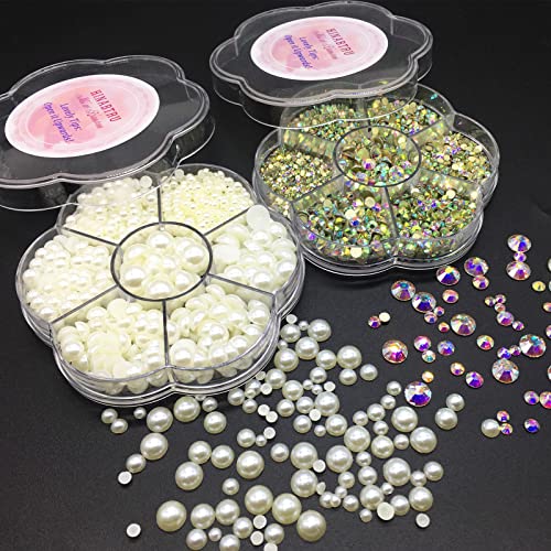 Hinabtru Flatback Rhinestones Diamantes Half Pearls-Craft Pérolas e Gemas Pedras Mix Tamanho Pérolas e Strass para