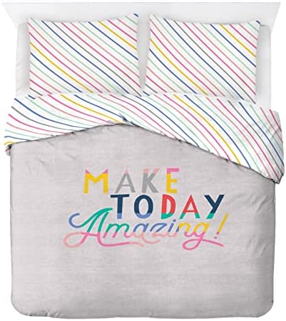 Sábado Park Cool Kids Full/Queen Duvet e Sham Set - Algodão - Capa de edredom infantil com covers de travesseiro combinando - Decor de quarto de garotas - Rainbow - certificado oeko -tex