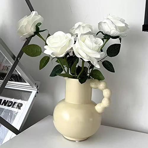 Vaso de flores Amaastesay para decoração de casa, vaso de jarro de leite cerâmico com alça para flor, vaso de jarra branca para decoração
