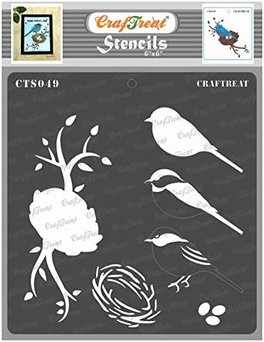 Craftreat Bird e ninhos de ninhos para pintar em madeira, telas, papel, tecido, piso, parede e ladrilhos - pássaro e ninho - 6x6 polegadas - Arte diy reutilizável e estênceis de artesanato -