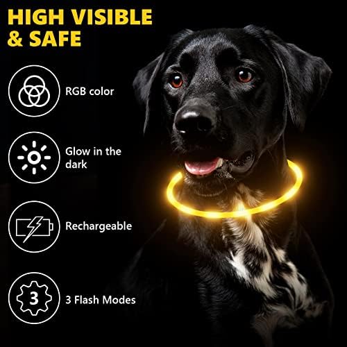 Colares de cães iluminados, colarinho de cachorro LED para segurança de animais de estimação em colarinho de cachorro escuro