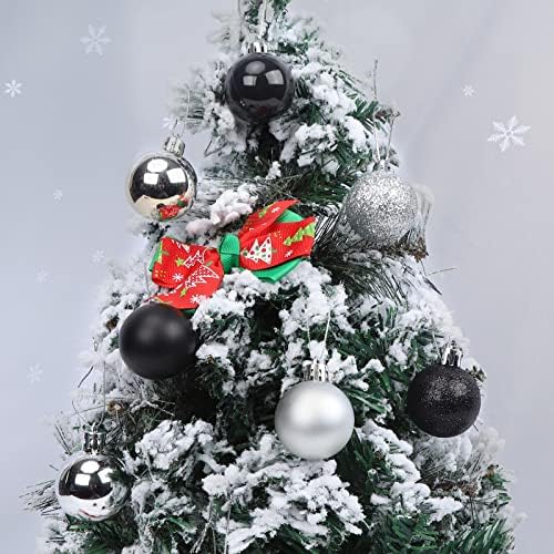 Ornamentos de bola de Natal de 48ct preto e prata 1,57 polegadas pequenas decorações de festas de Natal internas