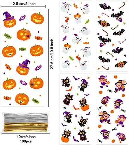 100 peças Halloween Celofane Bolsas de doces BULK TRUSTA OU TRATAR BACOS DE VELIGO DE CADELO DE PLÁSTICO com Twist laços