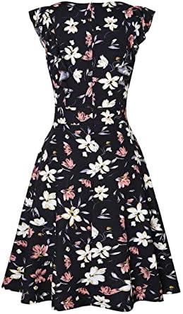 Mulheres verão Floral Sundress Ruffle Sleve Crewneck Uma linha Flowy Beach Party Mini Vesteds