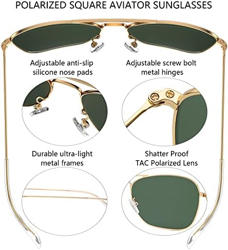 Óculos de sol de aviadores quadrados de iohlng para homens homens polarizados pilotos quadrados militares clássicos copos de