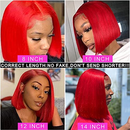 Pré -arranhado HD Transparente 13x4 Red Red Cut Cut Bob peruca Human Human Lace Wigs Frontal com cabelos de bebê Hairne