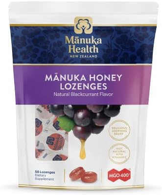 Manuka Health, MGO 400+ Manuka Honey Lozenges com groselha, 58 pastilhas, 8,8 oz, natural com vitamina C