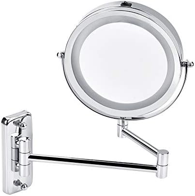 Espelho de maquiagem LED, espelho iluminado de metal, espelho de maquiagem LED de parede, 360 graus gira para o quarto do banheiro