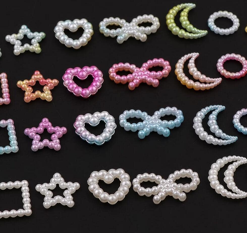 50g misto colorido encharms de unhas pérolas decorações de arte preto 3d Coração/estrela/lua/redonda Jóias de jóias Acessórios