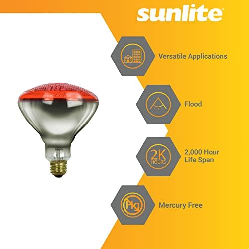 Sunlite 41661-Su BR38 FILLECTOR INFORMENTE BULBA INCANDescente, 100 watts, 120 volts, base média, diminuição, 2.000 horas de vida, uso interno e externo, vermelho, 6 contagem