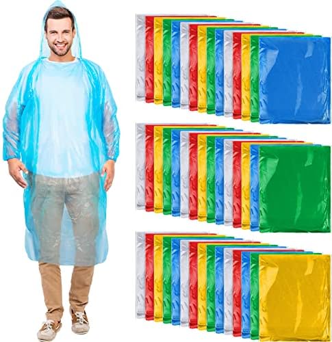 200 peças adultos chuva ponchos a granel 5 cores Ponchos descartáveis ​​de chuva com capuzes capa de emergência capa de chuva embrulhada individualmente ponchos de plástico à prova d'água para homens que viajam com camping de camping