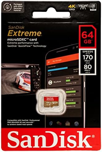 Sandisk 64GB MicrosDXC Extreme Memory Card funciona com Motorola Phone Mmoto G13, Moto G13, Moto G23 V30 A2 U2 Class10 com