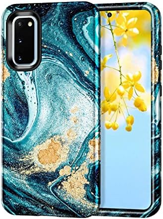 BTSCase Compatível com o caso Samsung Galaxy S20, 6,2 polegadas, padrão de mármore 3 em 1 de corpo intenso para uso integral de corpo inteiro PC+Soft Silicone Drop Protetive Mulheres Casas de telefone meninas, oceano