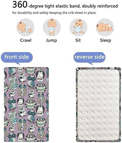 Owl Lover temático ajustado Mini lençóis de berço, lençóis mini berços portáteis folhas de colchão de cama para meninos ou garotas