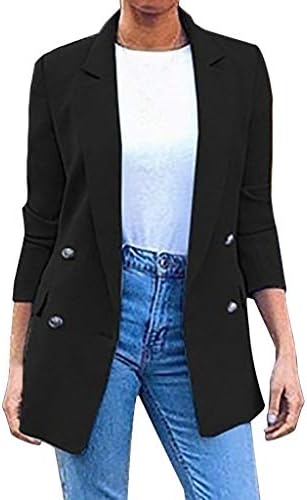 Jaquetas leves de blazer para mulheres de manga longa de manga comprida Blazer com bolsos para negócios de escritório
