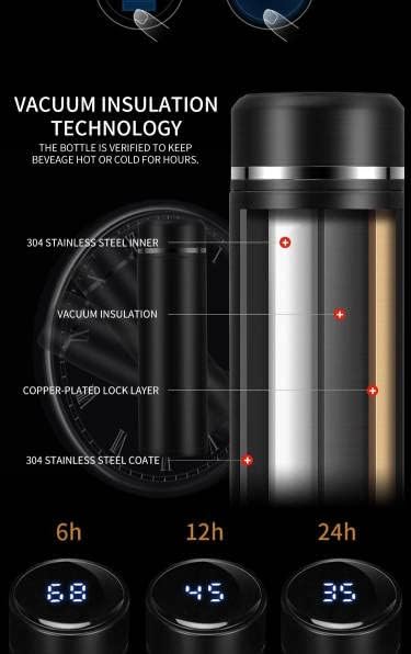 16oz térmicos de aço inoxidável de parede dupla garrafa de água inteligente de vácuo com tela LED para temperatura