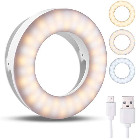 Benbilry Clipe sobre a luz do anel selfie, [recarregável] [3 modos de luz] com 60 LEDs LED e 4 níveis de luz de círculo para