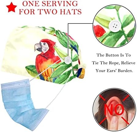 Pássaro de papagaio tropical com tampa de trabalho com PLAM com botões e banda de suor Chapéu de amarração ajustável para mulheres