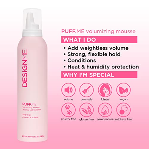 DesignMe Puff.me Shampoo e Condicionador Volumizando, e Mousse Pacote | Shampoo livre de sulfato de 10-FL Oz, condicionador livre de