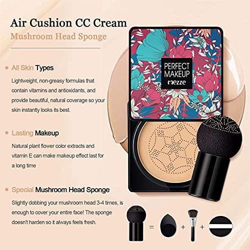 Vaerki Air Cushion CC Creme Cogumelo Fundação, Creme BB hidratante e pó solto e escova de fundação