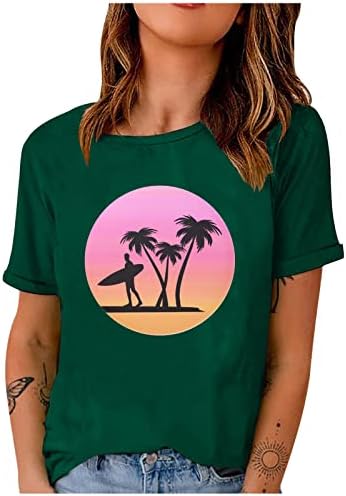 Camisetas gráficas femininas, moda adolescentes tees de verão praia coco árvores de surf tops com blusa de manga curta casual casual