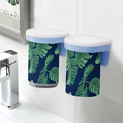 Nudquio Banana Palm folhas de creme dental Suporte de um par de copos de escovação magnética Organizador de acessórios para banheiro montado na parede para casa/viagem