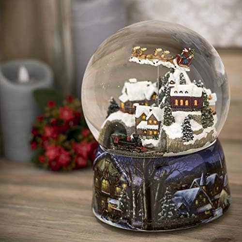 Roman 37753 Glitterdomes Snow Globe 150mm Musical com Papai Noel no trenó, 8 polegadas