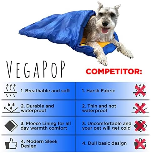 Saco de dormir de cachorro azul de VEGAPOP para cães médios com bolsa de armazenamento- cobertor ou almofada portátil de impermeabilização a água para animais de estimação- perfeitos para camping, dias de praia, mochila, viagens ou dentro de casa e ao ar livre