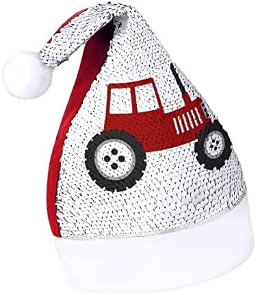 Lantejoulas de trator vermelho chapéu de natal santa natal para adultos figurino de festa de natal