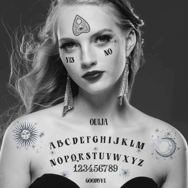 Fitas de tatuagens temporárias figurinos esotéricos para festa de Halloween, tatuagens temporárias do quadro Ouija, estilo unissex, para adultos ou crianças