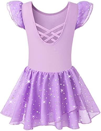 Wyhdy Girls Ballet Leotards for Dance Camisole Dress Hollow Crisscross de volta, saia brilhante