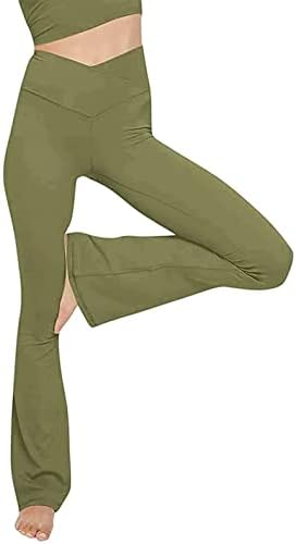 Calça de ioga pirata feminina calça de cintura alta v crossover flare calça