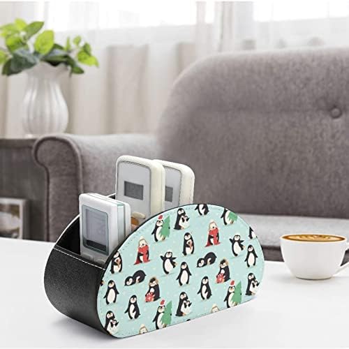 Christmas Penguins TV TV Remote Control Storage Organizer Box com 5 compartimentos para desktop de escritório em casa