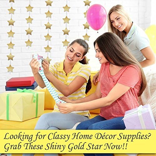 Garland Garland, estrela do Glitter Gold Paper - Twinkle Star Banner para decoração de parede em casa do festival, aniversário, adereços