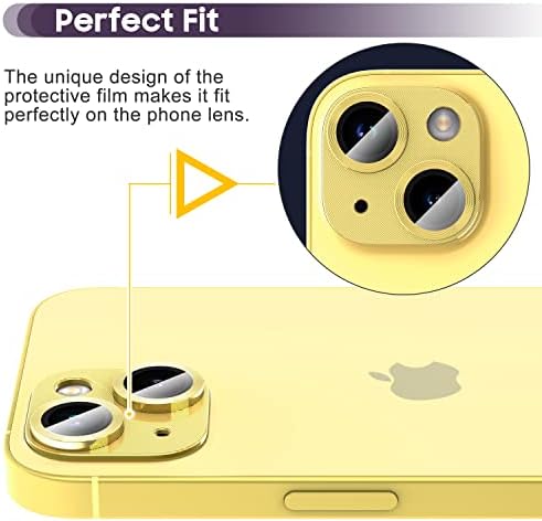 Suoman para iPhone 14/14 Plus Camera Lens Protector, Protetor de tela de câmera de câmera de metal de vidro temperado premium para iPhone 14 6,1 polegadas /14 mais 6,7 polegadas - amarelo