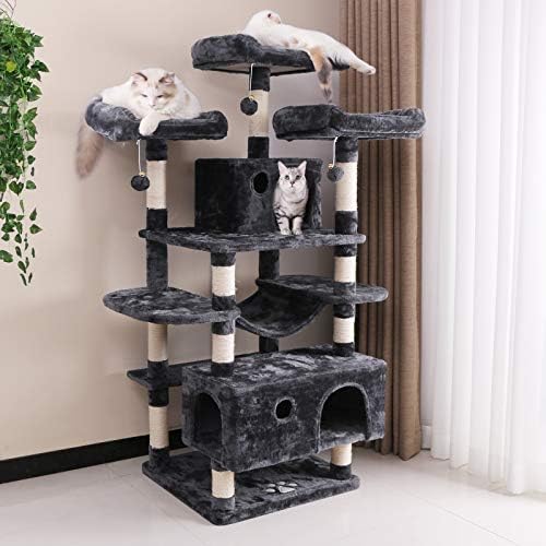 Pacote de torre de árvore de gatos grande e bewishome com torre de gato grande de vários níveis com sisal risques postes de
