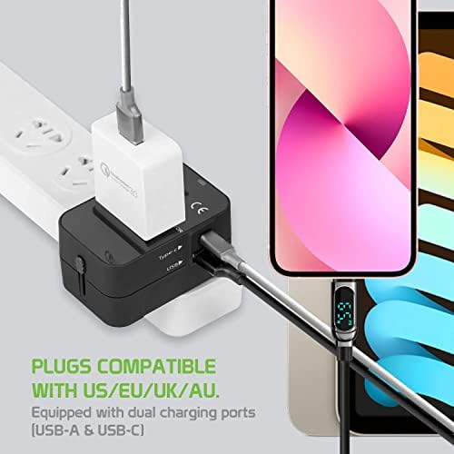 Viagem USB Plus International Power Adapter Compatível com a gravidade da FIGO para o poder mundial para 3 dispositivos USB TypeC,