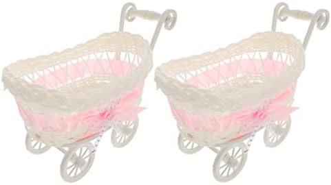 Artibetter 2pcs Wicker carrinho de vime Rattan tecido de cesto de cesto para lanches Goodie Treat Cart for Baby Shower Centerpieces decoração rosa