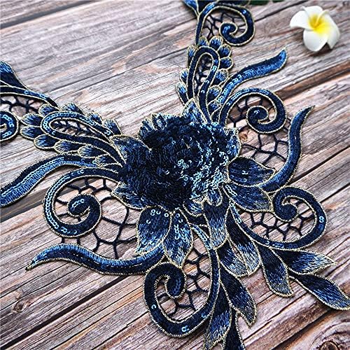 Jydqm Navy Blue Senhor Flower Collar Bordeded Apliques de tecido de renda Encontros de líquidos costura em remendos para vestido de